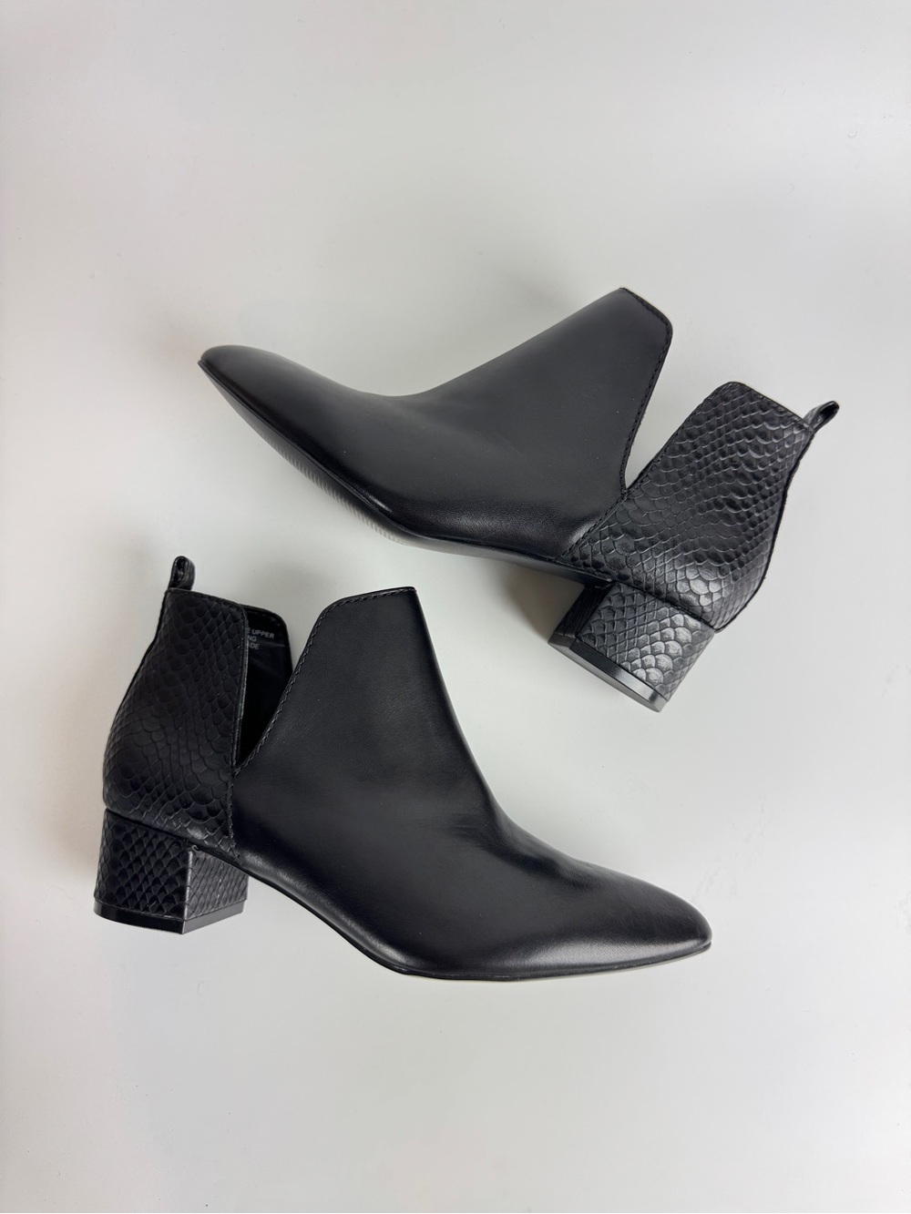 Nine West Women Black Leather Ankle Booties with Textured Heel